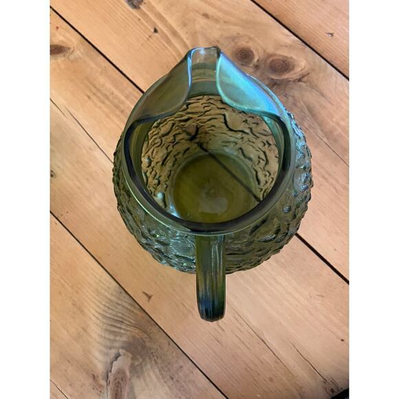 Vintage E O Brody Company green crinkle textured glass pitcher & planter bowl. - Picture 2 of 9